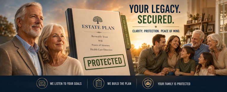 An older couple reviewing their estate plan at a kitchen table